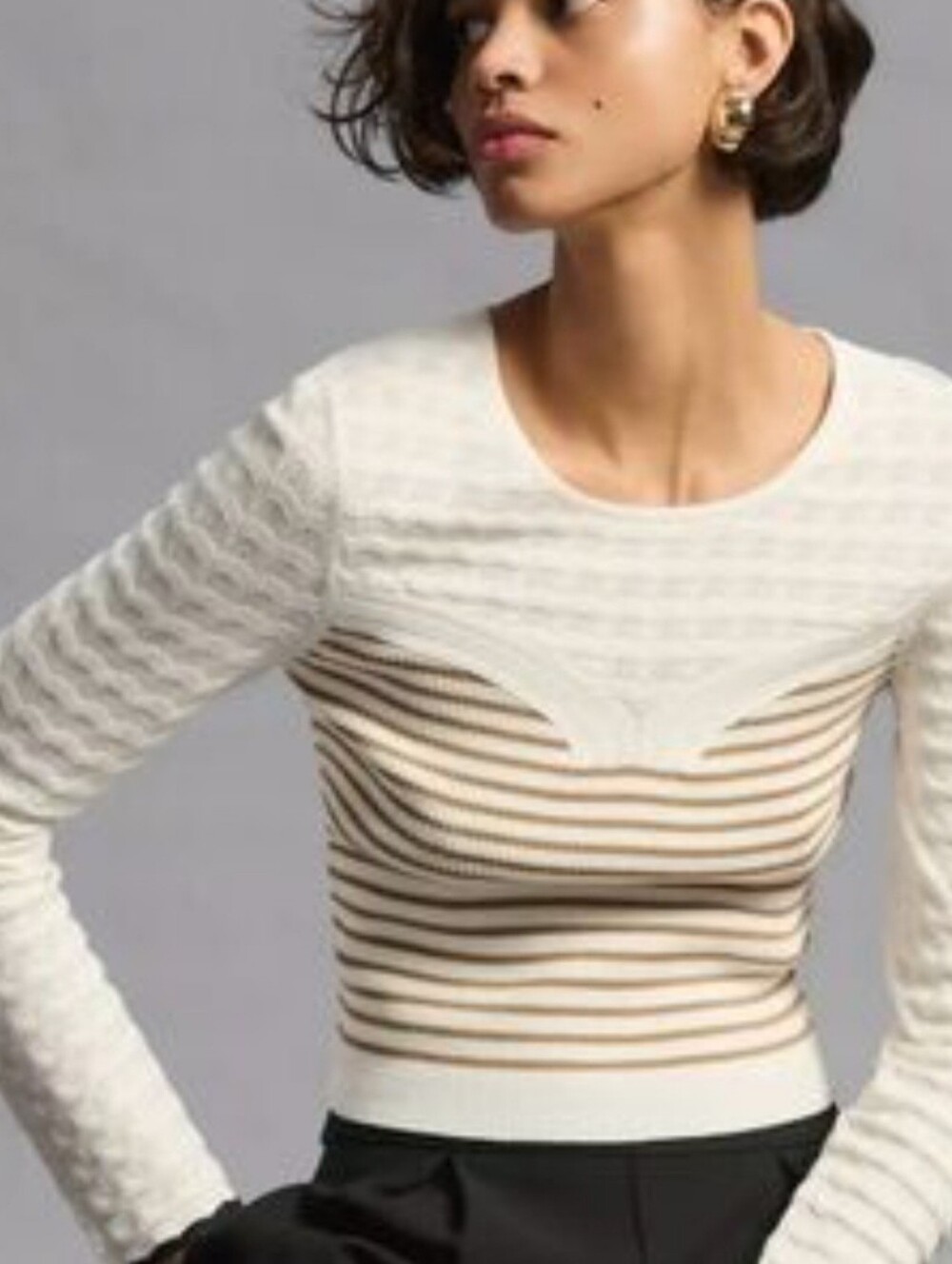 Maeve By Anthropologie Knitted Sweater Striped Long Sleeve Size XL